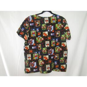 Scrub Wear Women's L Thanksgiving Scrub Top Turkeys Pumpkins Fall Harvest Autumn